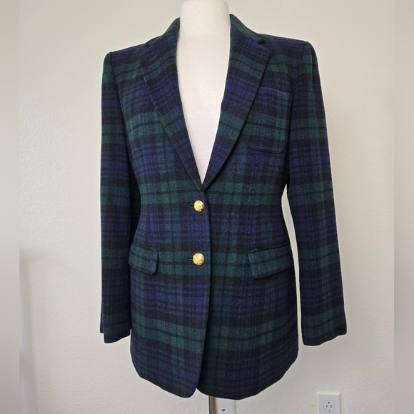 Ralph Lauren Jackets & Blazers - Vintage Ralph Lauren Tartan Plaid Wool Cashmere Check Blazer Green Navy Size 8P